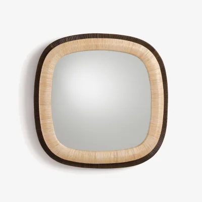 La Redoute Maé Square Mirror in Two-Tone Rattan, Height 91cm