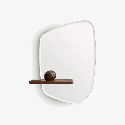 La Redoute Nella Asymmetric Mirror with Walnut Shelf, Height 88.7cm