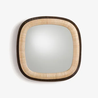 La Redoute Mae Two-Tone Rattan Square Mirror, Height 91cm