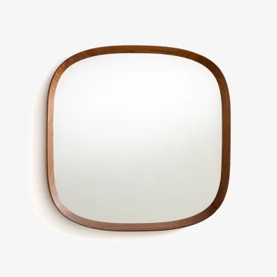 La Redoute Orion 60cm High Solid Walnut Rounded Square Mirror