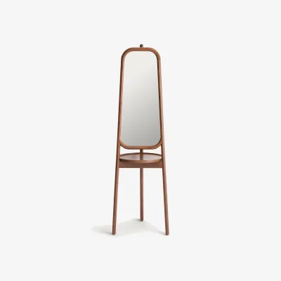La Redoute Ercus Walnut Mirror with Shelf On Stand, Height 179.4cm