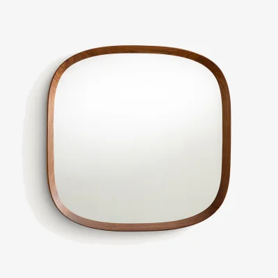 La Redoute Orion 60cm High Solid Walnut Rounded Square Mirror