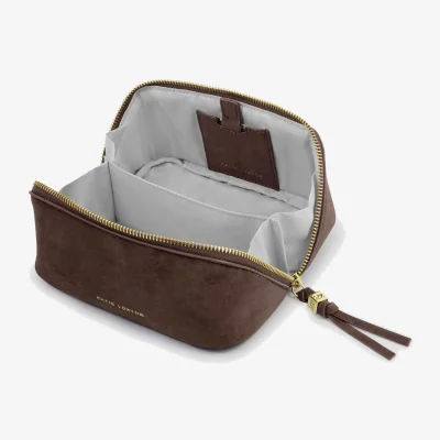 Marks & Spencer Katie Loxton Suede Fold Out Mirror Makeup Bag Chocolate
