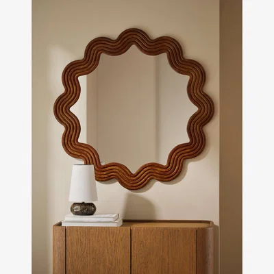 Marks & Spencer M&S Scallop Ribbed Wooden Wall Mirror Natural