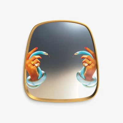 Made in Design Toiletpaper Mirror - / Hands & snakes - 54 x 59 cm by Seletti Multicoloured/Gold/Mirror