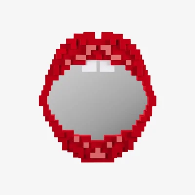 Made in Design Pixel - Mouth Wall mirror wood red / 45.6 x 50.5 cm - Seletti