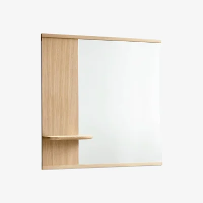 Made in Design Wall mirror natural wood / W 70 x H 72 cm - Built-in Shelf - MOEBE