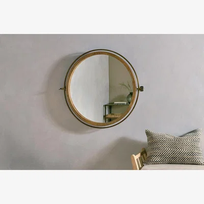Nkuku Nkuku Parutti Mango Wood & Iron Round Swivel Mirror | Mirrors Wall Art & Clocks | Natural