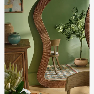 OKA OKA, Leora Floor Standing Mirror - Rattan Brown, Wall Mirror