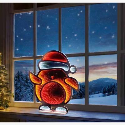 Downtown Premier Standing Robin with Santa Hat Infinity Mirror - 60cm In Red and White