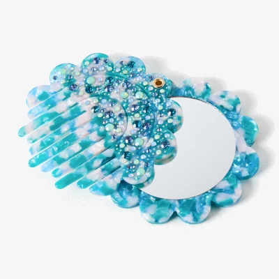 Oliver Bonas Attina Blue Shimmer Resin Hair Comb & Mirror