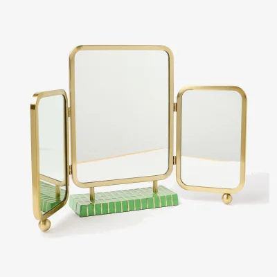 Oliver Bonas Cilo Gold & Green Triple Dressing Table Mirror