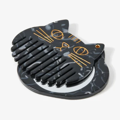 Oliver Bonas Kitty Cat Black Hair Comb & Mirror