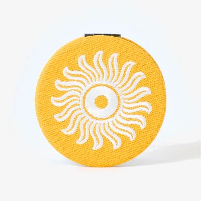Oliver Bonas Yellow Embroidered Sun Compact Mirror