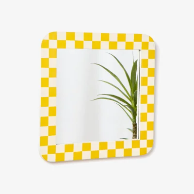 Oliver Bonas Chequerboard Yellow & Cream Resin Square Wall Mirror