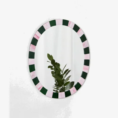 Oliver Bonas Alyssa Pink & Green Glass Wall Mirror