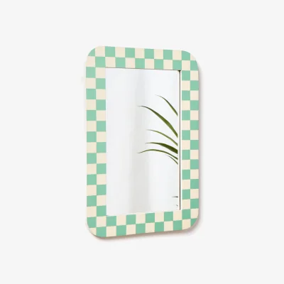 Oliver Bonas Chequerboard Green & White Resin Rectangle Wall Mirror