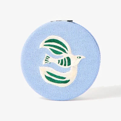 Oliver Bonas Blue Embroidered Bird Compact Mirror