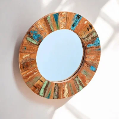 OAT Home Westport Round Rustic Wooden 85cm Mirror Frame