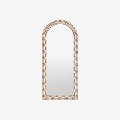 Perch and Parrow Groove Round Mirror in White Wash
