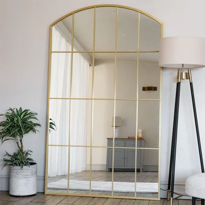 Pagazzi Tomi - Full Length Gold Metal Arched Lattice Window Mirror - 200cm x 120cm