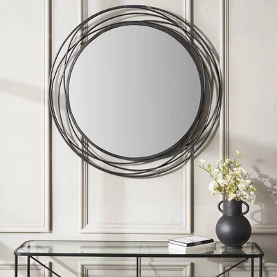 Pagazzi Swirl Black Metal Round Wall Mirror