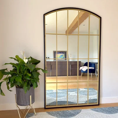 Pagazzi Tomi - Full Length Black & Gold Metal Arched Lattice Window Mirror - 180cm x 105cm