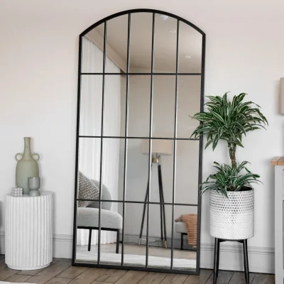 Pagazzi Tomi - Full Length Black Metal Arched Lattice Window Mirror - 180cm x 90cm