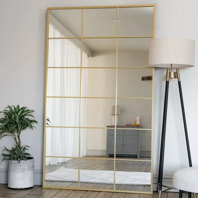 Pagazzi Kyō - Full Length Gold Metal Rectangle Lattice Window Mirror - 200cm x 120cm