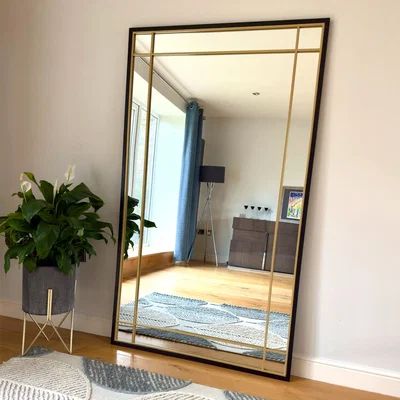 Pagazzi Aimi - Full Length Black & Gold Metal Rectangle Window Mirror - 180cm x 105cm