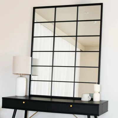 Pagazzi Kyō - Black Metal Rectangle Lattice Window Mirror - 120cm x 95cm