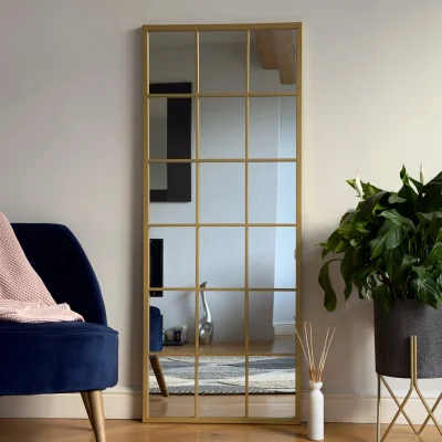 Pagazzi Kyō - Full Length Gold Metal Rectangle Lattice Grid Mirror - 150cm x 60cm