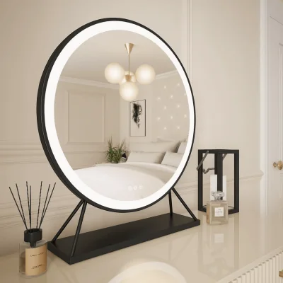 Pagazzi Grace Round Hollywood Mirror Black 60x67cm