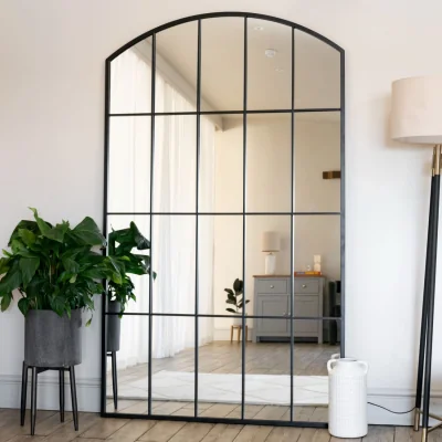 Pagazzi Tomi- Full Length Black Metal Arched Lattice Window Mirror - 200cm x 120cm