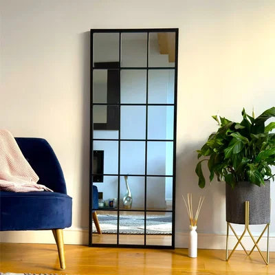 Pagazzi Kyō - Full Length Black Metal Rectangle Lattice Grid Mirror - 150cm x 60cm.