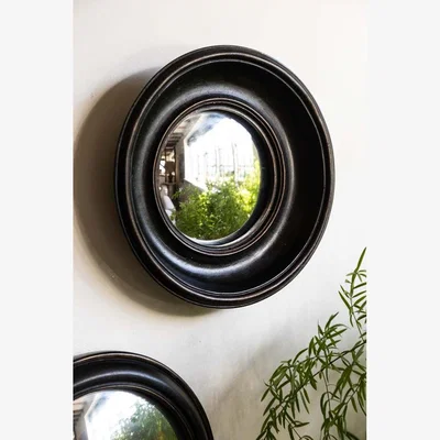 Rockett St George Antique Black Deep Framed Small Convex Mirror