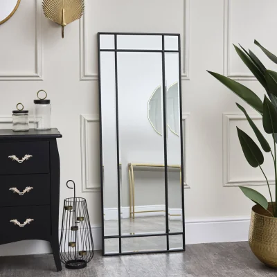 The Range Black Framed Art Deco Wall / Leaner Mirror 142cm X 54cm