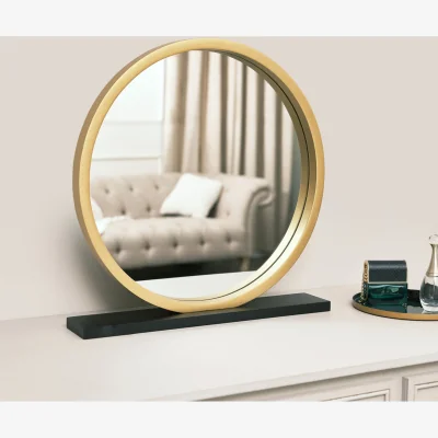 The Range Round Freestanding Table Top Mirror  - Gold and Black