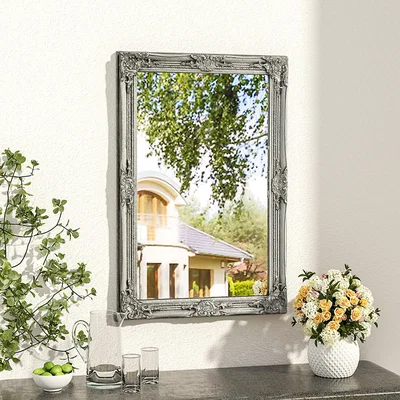 The Range Hand Carved Wall Floor Ornate Glass Mirror Wooden Frame - Silvery / 70cm / 100cm