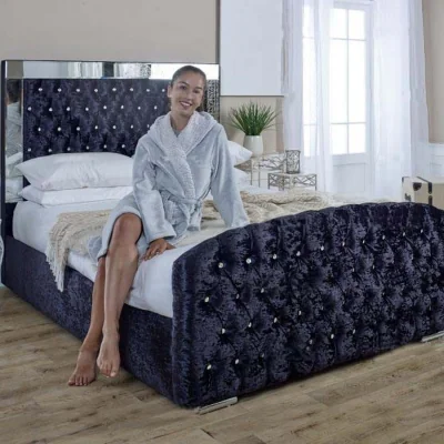 The Range Isabella Mirror Upholstered Ottoman Storage Bed  - Black / King