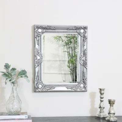 The Range Ornate Silver Wall Mirror with Bevelled Glass 52cm x 42cm - Silver