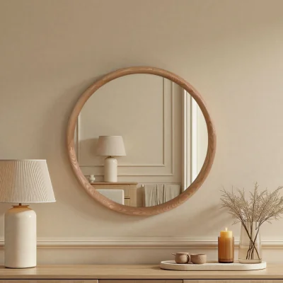 The Range Round Solid Oak Wall Mirror - Neutral