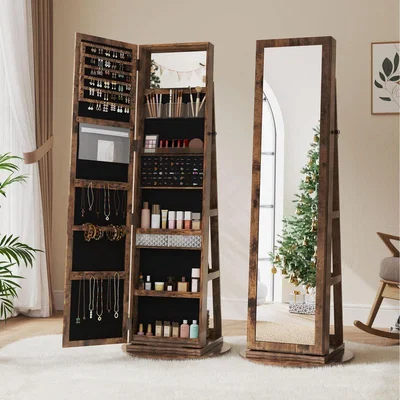 The Range Jewellery Cabinet with Full-Length Wall Mounted and Door Hanging Mirror - Brown