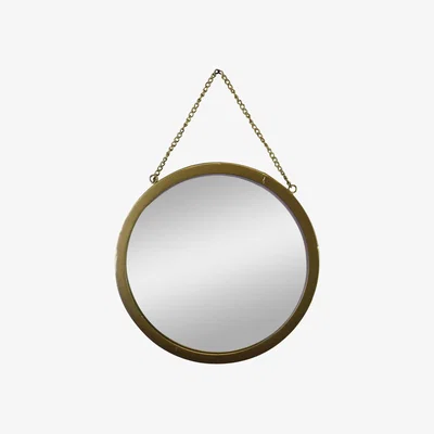 The Range Gold Metal Circular Mirror With Hanging Chain, 30cm - Yellow