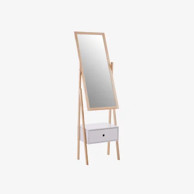 The Range Rostok Single Drawer Floor Mirror - White