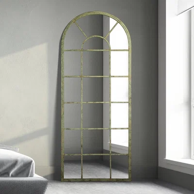 The Range MirrorOutlet The Dorset Rustic Metal Framed Arched Leaner Wall Mirror - Green / 66cm