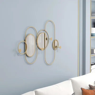 The Range Hanging Metal Wall Mirror Decorative Art with Coat Hooks for Decor - Gold Tone