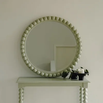 The Range Cromwell Round Wall Mirror with Bobbin Design Frame 77cm - Pale Olive