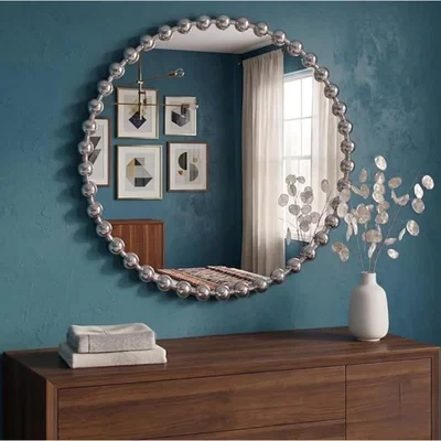 The Range Round Beaded Wall Mirror 60Cm Dia. - Silver