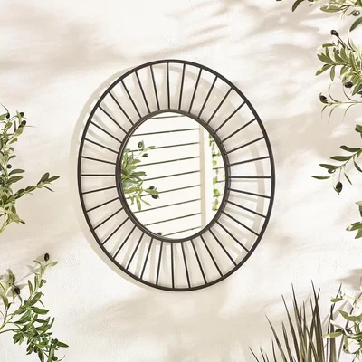 The Range Raya Black Medium Round Spoke 70cm Garden Mirror - Black